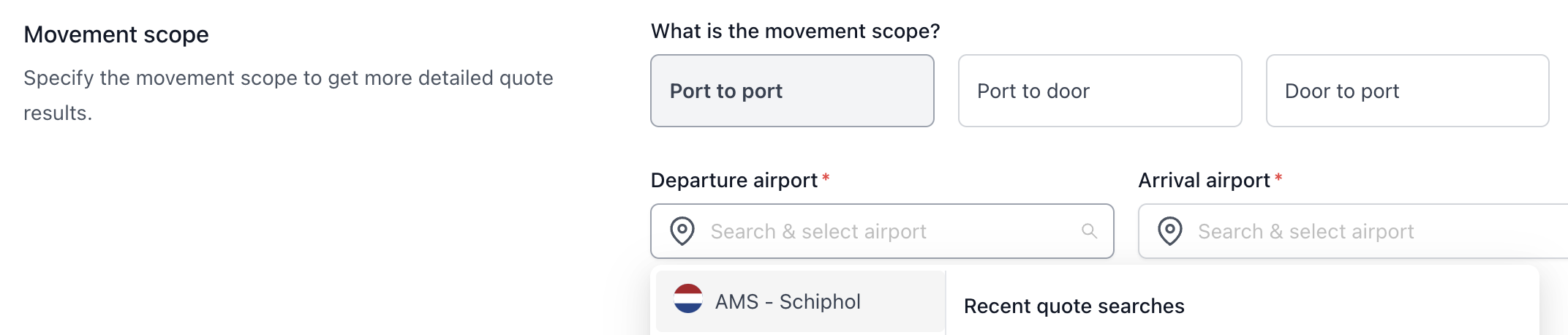 Departure airport example